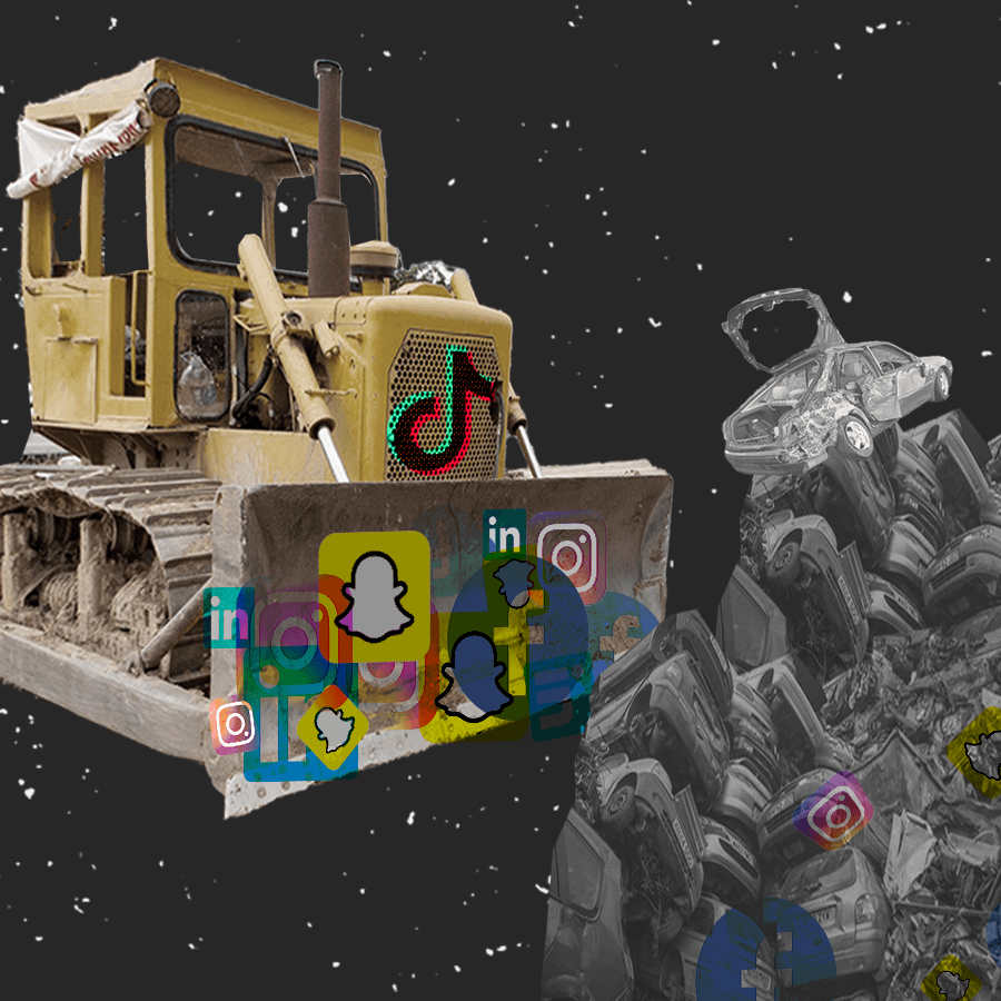 bulldozer and scrap heap