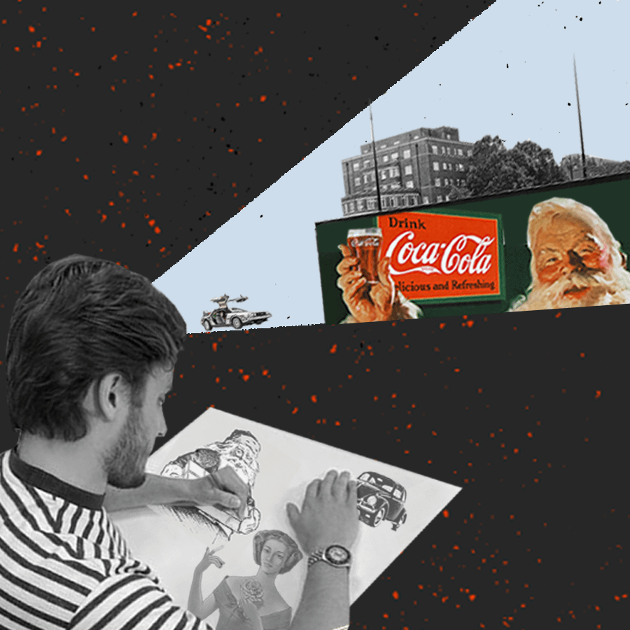 coca cola and man drawing