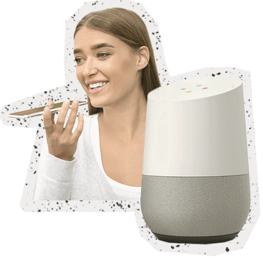 young lady using a voice assistant