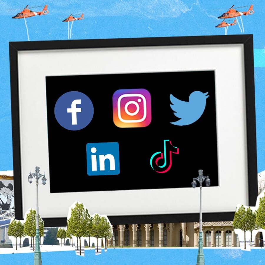 Brighton landmarks with social media logos